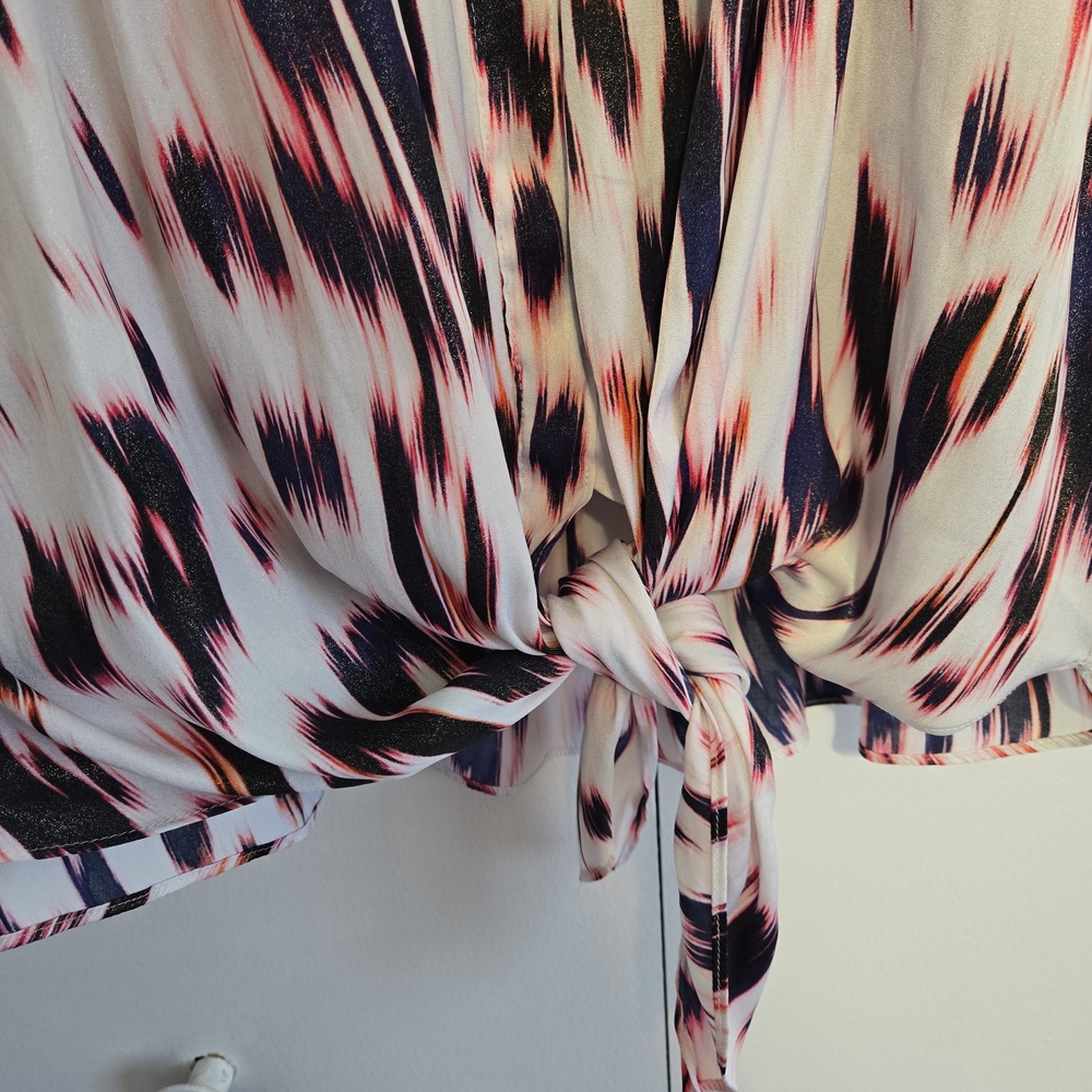Jennifer Lopez Tie Front Blouse XL Boho Peasant Top Sheer Flowy Patterned - Picture 4 of 7
